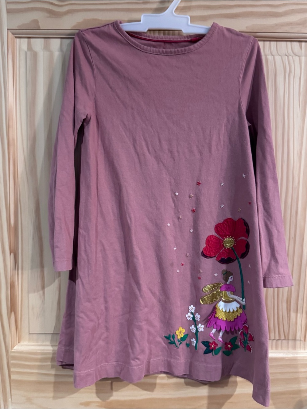 Mini Boden Fairy Floral Appliqué Long-Sleeve Dress 6-7 small